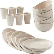 HXYPN 18pcs Wheat Straw Dinnerware Sets Unbreakable Reusable Dinnerware Set Kitchen Cups Plates and Bowls Sets Dishwasher Microwave Safe Plates