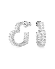 Swarovski Matrix Baguette Crystal Small Heart Hoop Earrings in Rhodium Plated
