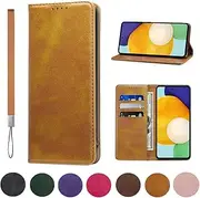 Samsung Galaxy A54 5G Case Leather flip Wallet with Hanging Rope Card Holder Slots Galaxy A54 Case Kickstand Magnetic Folio Shockproof Proof Protective Galaxy A54 5G Cover -Khaki