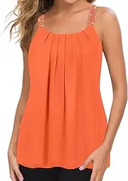 [MANER] Women's Plus Size Cami Casual Pleated Chiffon Tank Top with Beaded Strap