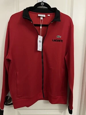 Lacoste Mens Graffiti Logo Red /Black Banded Collar Full Zip Track Jacket Sz L
