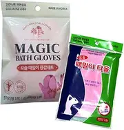 정준산업 Jungjun Industry Korean Magic Body Scrub Gloves(Finger & Mitten) and Beauty Pink Towel Set Korean Spa Bath Washcloth Maya 요술때밀이장갑 때밀이타올