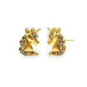 Mini Unicorn Stud Earrings with Cubic Zirconia in 9kt Yellow Gold