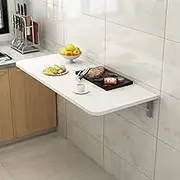 White Wall Mounted Folding Kitchen Breakfast Bar Table Compact Modern Comter Workstation for Home Office Fold Down Desk for Bedroom Laundry Room 120X30Cm/47Inchx12In