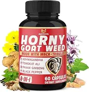 Horny Goat Weed Capsules with Tribulus, Ginseng, Ashwagandha, Maca, Tongkat Ali, Nettle, Black Pepper - 60 Count