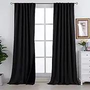 BGment Full Blackout Curtains with Thermal Insulation Liner Curtains 108 Inches Long, Rod Pocket and Back Tab Double Layer Room Darkening Window Curtain for Bedroom(52 x 108 Inch, 2 Panels, Black)