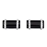 Sterling Silver Black Agate Cylinder Shape Cufflinks