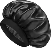 Klhamky Satin Silk Bonnet for Sleeping, Double Layer Silk Sleep Cap for Men & Women, Soft Satin Lined Bonnet for Natural & Curly Hair (Black)