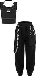 [FEESHOW] Girls Sport Clothes Set Short Sleeve Crop Top with Cargo Pant Hip Hop Set Jazz Outfit Training