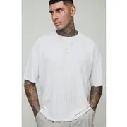 Mens White Tall Oversized Towelling Jacquard T-Shirt