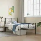 Metal Bed Frame with Storage & Headboard and Footboard Black Without Mattress