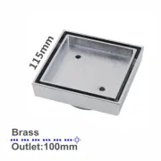 115*115mm Chrome Brass Tile Insert Floor Drain 100mm Outlet