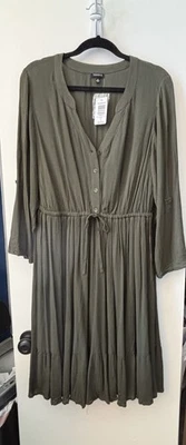 NEW With Tags TORRID Army Green button front tie waist shirt dress Plus Size 0
