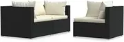 vidaXL Garden Lounge Set 3 Piece with Cushions Outdoor Patio Terrace Sofa and Table Seating Indoor Home Furniture Black Poly Rattan