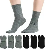[UBUMO] Men's Tabi Flip Flop Socks Athletic Cotton Crew Two Toe 6 Pack