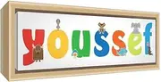 Little Helper Art Print on Framed Canvas Natural Wood Position Personalised with Name Easy Youssef 25 x 63 x 3 cm Multi-Coloured