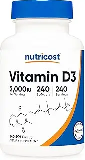 Nutricost Vitamin D3 2000 iu Softgels, 240 Softgels - Non-GMO & Gluten Free