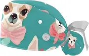 [YTYVAGT] 2-Pc,Gourd-Shaped Working Cap,Fisherman Hat with Buttons and Cotton Sweatband,Bow Chihuahua Dog