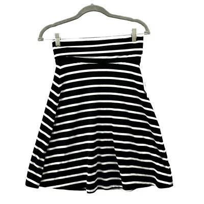 NWT Old Navy Rollover Skirt Size XS Black White Stripe Pull On Flare Flowy