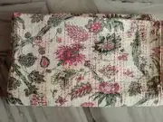Indian Handblock Kantha Quilt Beautiful White Floral Bedspread