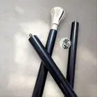 CLASSIC STYLE BLACK WOODEN WALKING STICK CANE SILVER BRASS LONG HEAD HANDLE
