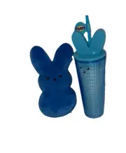 Blue Easter Peeps Plush 10” & Blue Peeps Cup & Straw 24.5 Oz Double Wall Tumbler