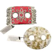 NWT Scarf Slide Jewelry Chicos Red/bl/silver Mosaic W/Beads And Tortoise Shell