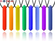 8 pk Sensory Chew Necklace, Diamond Chew Necklaces for Autism Sensory Kids, Food