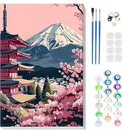 MOGTAA Paint by Numbers Adults with Frame, Paint by Numbers Cherry Blossom Landscape, DIY Oil Painting Canvas Set, Acrylic Painting Pictures for Home Decor, 20 x 30 cm