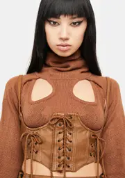 [DARKER WAVS] Atmosphere Lace-Up Vegan Leather Underbust Corset