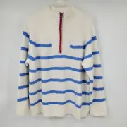 NWT Talbots Bouclé Half-Zip Pullover - Breton Stripe Fleece Sweater Top Shirt XL