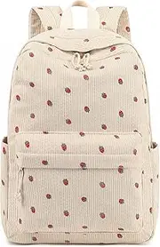[Bluboon] Backpack for School Girls Backpack Cute Corduroy Bookbag Kids Backpack Laptop Backpack Gifts for Women, Strawberry Beige, Daypack Backpacks