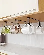 Luckinow Mug Hooks Under Cabinet 3 Pack, Metal Cup Hooks for Hanging Under Shelf, Mug Organizer Rack with 12 Hooks for Displaying Mugs, Coffee Cups and Kitchen Utensils, Black