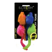 Scream Multi-Coloured Mice Cat Toy (4 Pack)