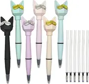 Lopenle 6PCS Cute Cat Pens Novelty Animal Pens With Golden Silver Glasses Ballpoint Pens With 6 Pieces Refills Cool Flying Cat Black Ink For Students At School Office Birthday Party…