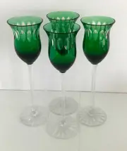 Design Guild EMERALD GREEN cased cut to clear tall wine cordials Set of 4