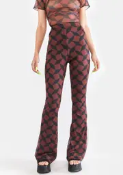 [Another Girl] Recycled Brown Geo Mesh Flare Pants