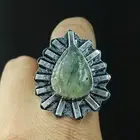 Proposal Women's Ring Natural Prehnite Pear Gemstone 925 Sterling Silver