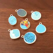 Multi Shape Sky Blue Yellow Turquoise Silver Plated DIY Connectors 7 Pcs Lot