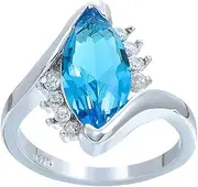 [Bigood] Platinum-Plated Sterling Silver Rhombus Blue Cubic Zirconia Rings