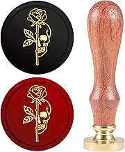 CRASPIRE Skull Wax Seal Stamp 25mm Rose Flower Halloween Plant Gothic Brass Head with Wooden Handle Sealing Stamp Wedding Letter Invitation Envelope Card Scrapbook Wrapping Gift for Friend