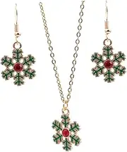 [SAFIGLE] 1 Set Christmas Snowflakes Earrings Necklace Set for Women White Gold Christmas Decorations