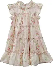 [oweve] Toddler Baby Girl Boho Dress Ruffle Sleeveless Kids Cute Dress Summer Beach Floral Sundress for 1-6T