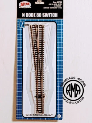 Atlas 2755 N Scale Left-Hand #8 Customline Turnout Code 80 Rail Nickel Silver