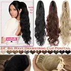 Body Wave Drawstring Ponytail Clip In Real As Human Hair Extensions Curly Thick