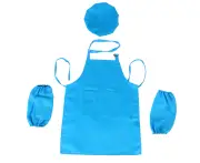 Kids Painting Apron Children Cooking Apron Set Apron + Hat + Sleeves M Size (Blue)