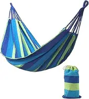 Hammock Double Hammock 2 Person Canvas Cotton Hammock with Tree Straps Fit for Patio Garden Backyard Outdoor and Indoor Lightweight(Blue240X150cm)