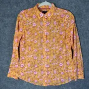 NEW Talbots Top Women's Petite PS Orange Pink Floral Paisley Button Up