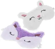 FRCOLOR 2pcs Cute Plush Sleeping Mask Fox Rabbit Eye Covers Soft Fluffy Design Ergonomic Light Blocking Masks for Travel Comfortable Elastic Strap