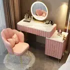 Pink Women Makeup Vanity Table Drawer Mirror Table Stand